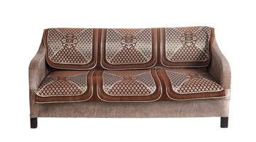 Nendle Chenille Jacquard Weaved Velvet Fabric Sofa Cover Set of 3 Seater Velvet (Camel, 2 Pieces)